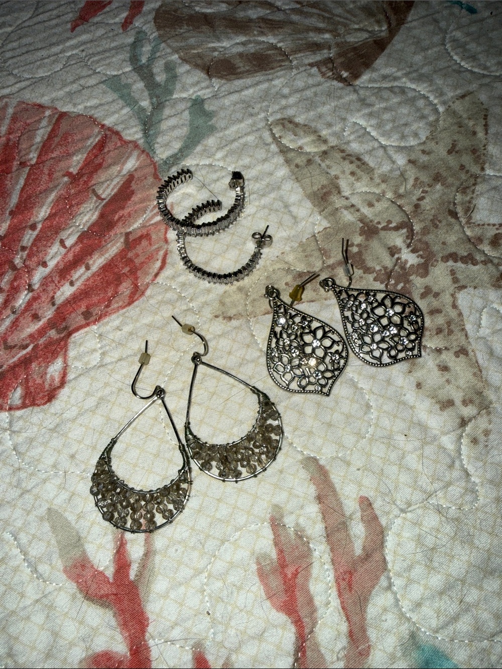 Delicate Filigree Drop Earrings - Silver Tone